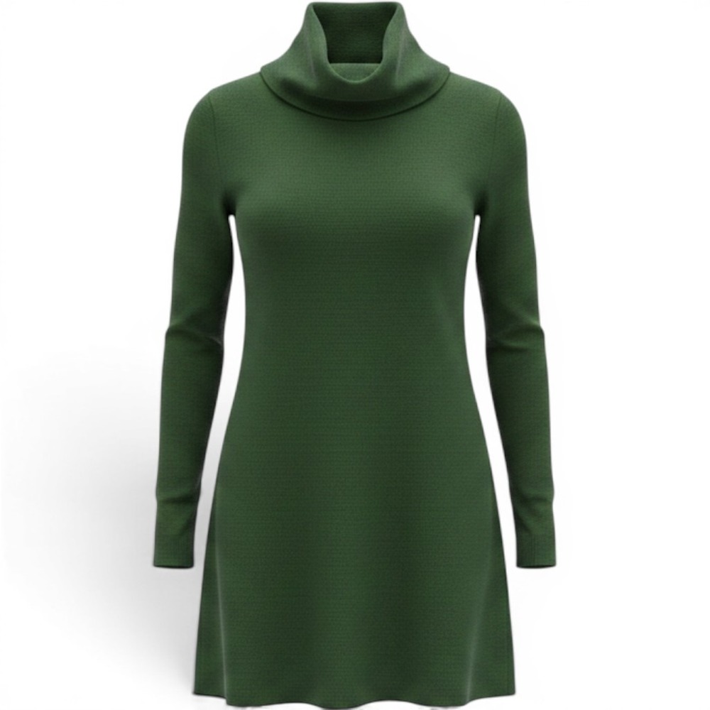 Crystal Doll Forest Green Turtleneck Long Sleeve Knit Sweater Dress M